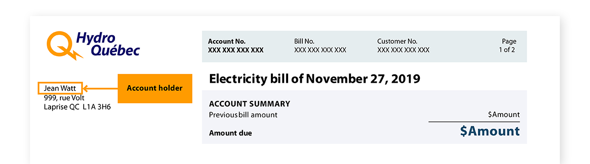 Emplacement du numéro de compte sur la facture