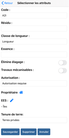 Capture d'écran montrant comment saisir les informations d'une prescription d'abattage