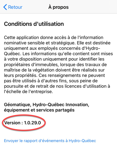 Conditions d'utilisation de l'application