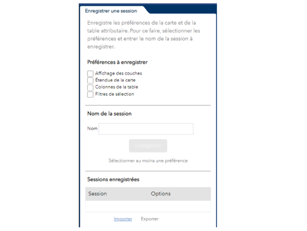 Menu Enregistrer une session
