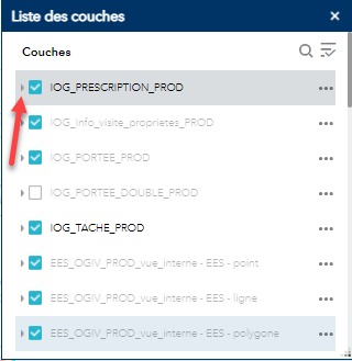 Flèche déroulante à côté de l'option IOG_Prescription_PROD