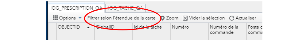 Option Filtrer selon l'étendue de la carte