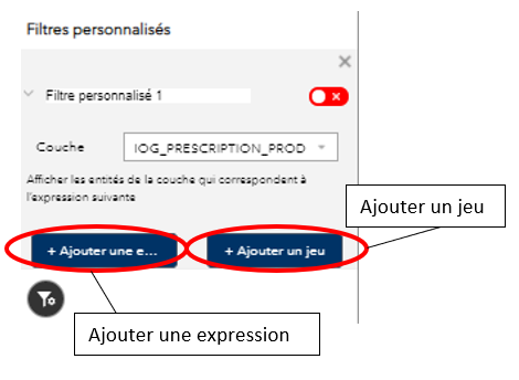 Options Filtres personnalisés du menu Filtrer
