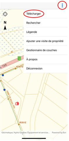 Capture d'écran de l'option Télécharger, dans le menu des trois points bleus
