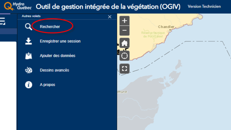 Sélectionner rechercher dans le menu