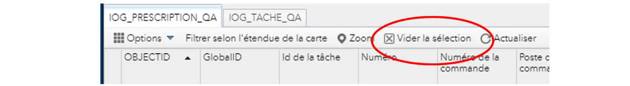 Option Vider la sélection
