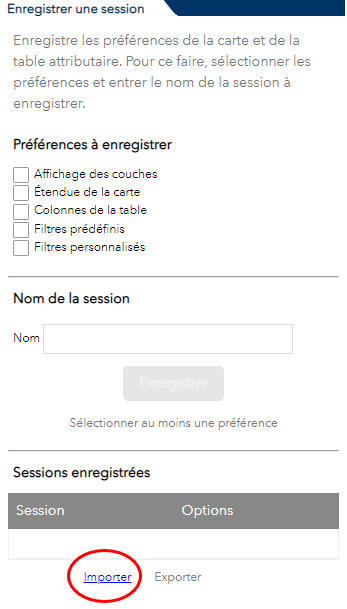 Menu Enregistrer une session