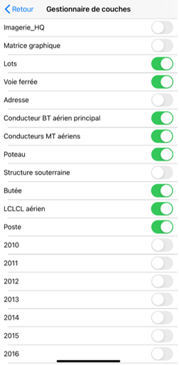 Menu Gestionnaire de couches