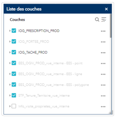 Menu Liste des couches