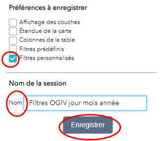 Préférences à enregistrer