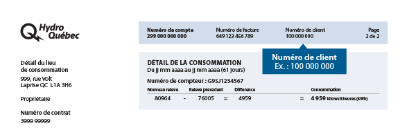 Location of customer number on the bill