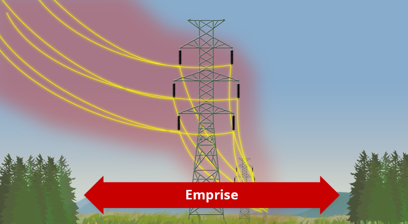 la photos montre l'emprise, c'est à dire la hauteur maximale de la végétation et sa distance par rapport à un pylone électrique.