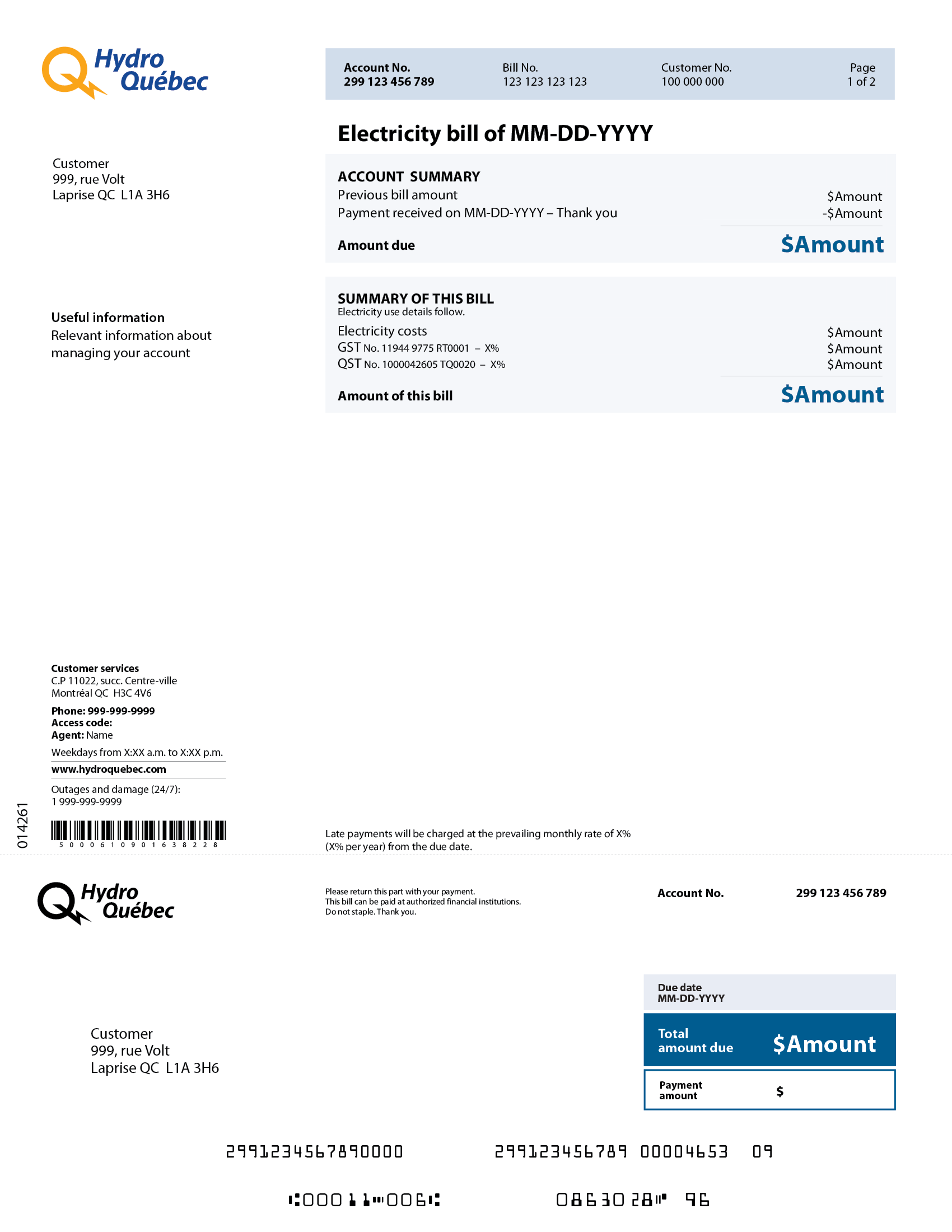 Explanation of your Rate G bill (without billing demand) | Hydro-Québec