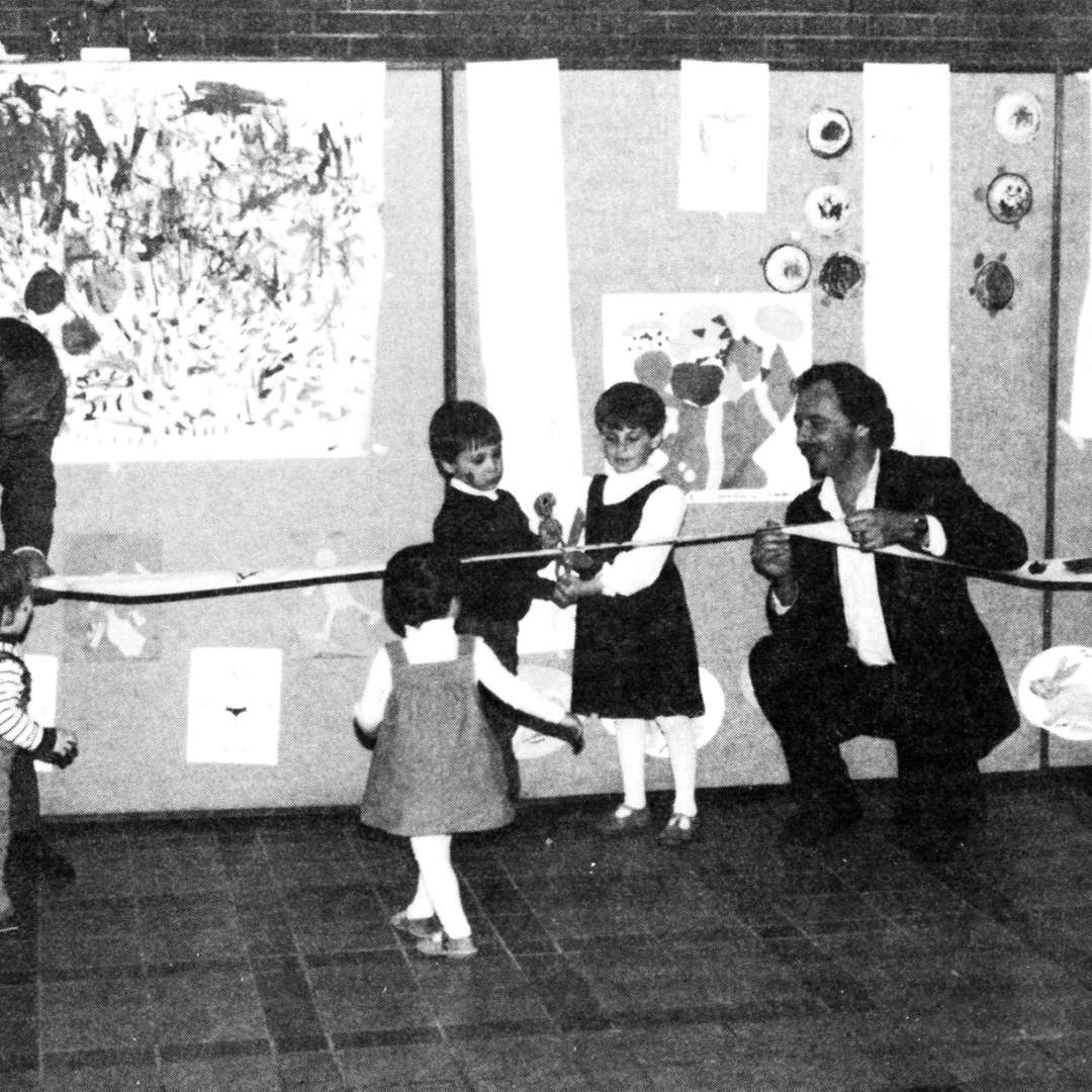 <p>Inauguration of the first on-site daycare, 1987. Employees had suggested this type of service as early as 1975, during consultations by a study committee on the status of Hydro-Québec’s female staff.</p>
<p>©Hydro-Québec archives.</p>