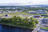 Vue aérienne du centre-ville de Lac-Mégantic