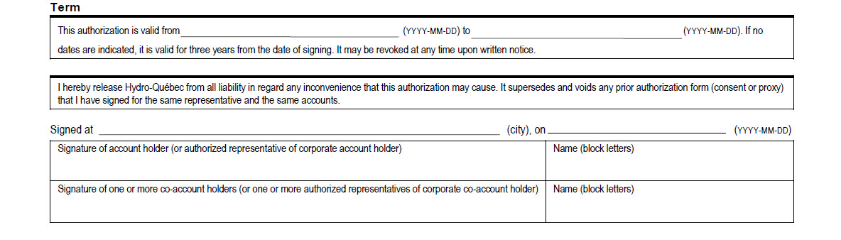  This picture shows the part of the form containing information about how long the form is good for and the signature. An explanation of the content of this section is given below.