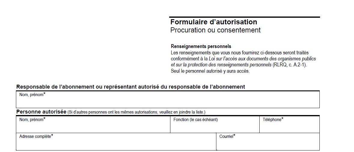 Cette image présente la section du formulaire qui contient les informations sur le mandataire. L’explication du contenu de cette section se trouve dans le texte qui suit.