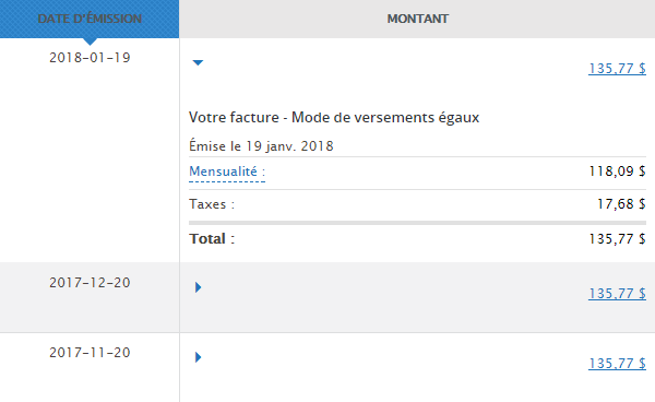Exemple du résumé d’une facture antérieure