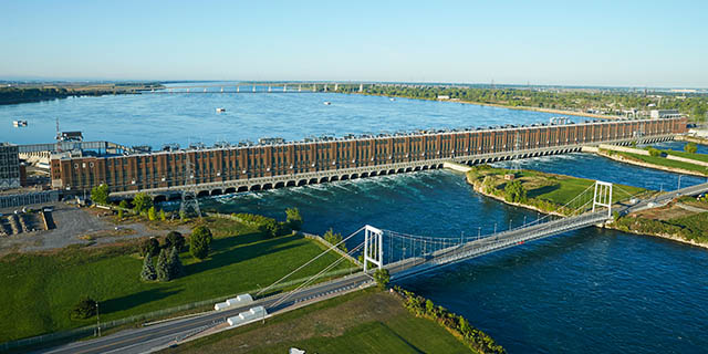 Aerial view of the canal and the generating station.