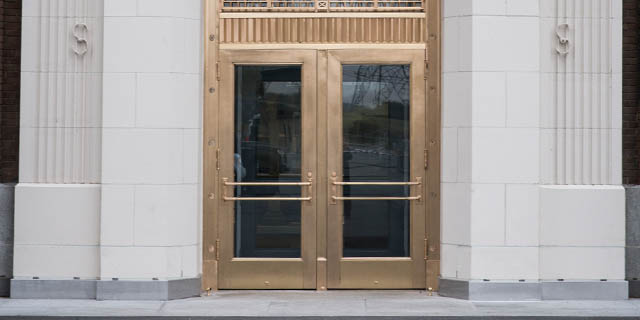 The elegant front door of Beauharnois generating station.