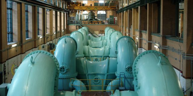View of the room that houses the horizontal-axis generating units.