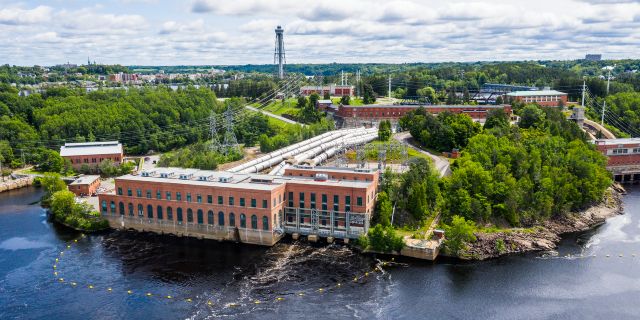 Aerial view of Shawinigan-2 generating station and the N.A.C.