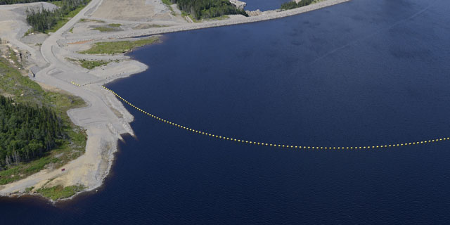 A boat ramp at the reservoir upstream of Romaine-1 generating station.