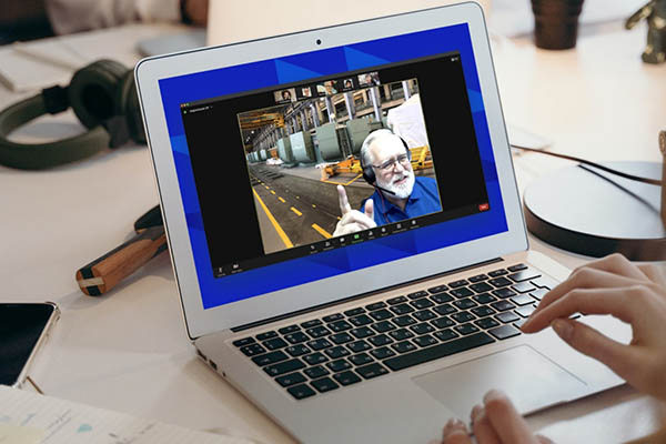 A computer screen presenting a virtual tour of Beauharnois generating station.